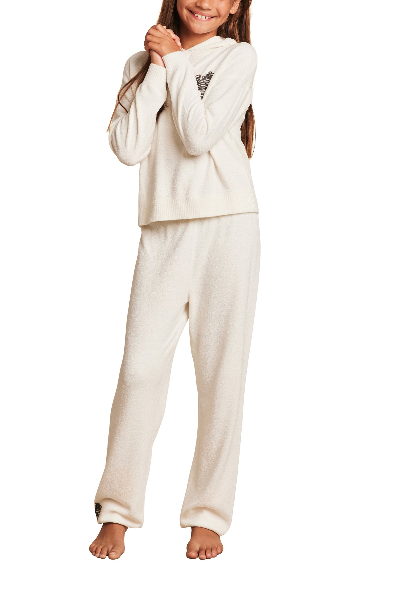Youth | CozyChic Ultra Lite Embroidered Heart Hoodie | Pearl/Carbon