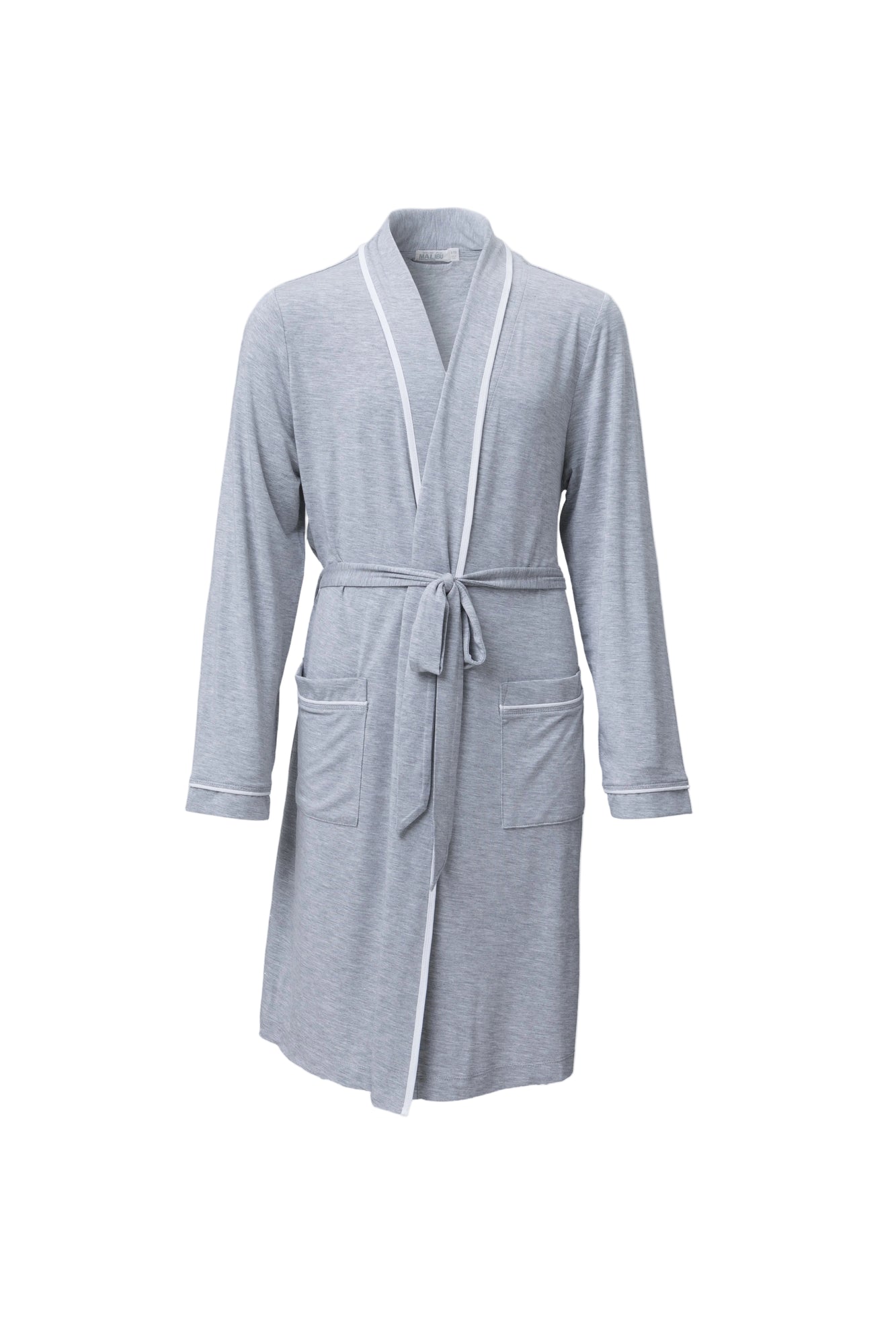 Youth | Malibu Collection Soft Jersey Piped Robe | Heather Gray/White
