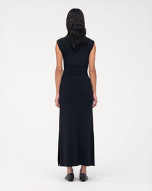 Another Tomorrow Bias Belted Dress in Black – Crêpe Women's Dress