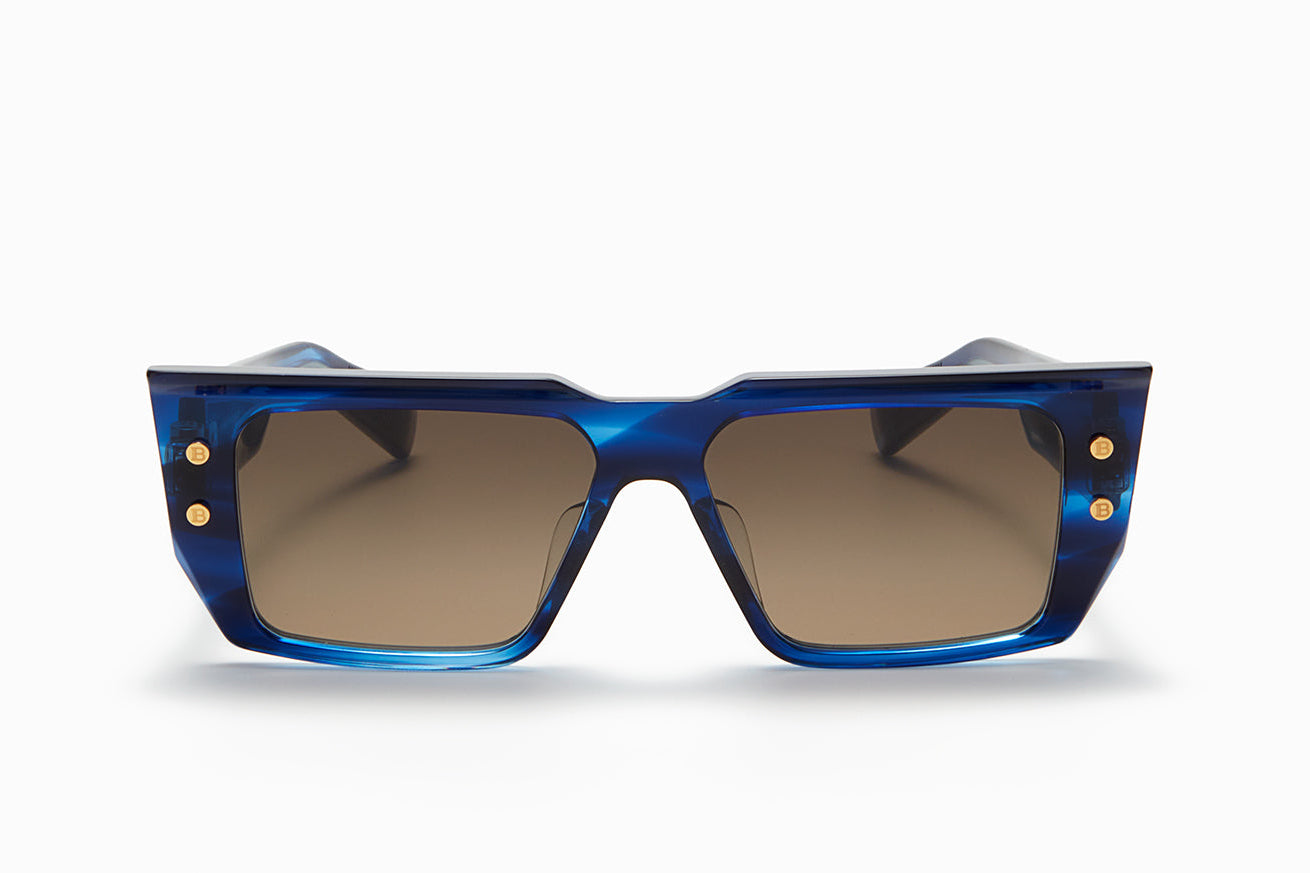 Unisex | B - VI Sunglass | Blue Swirl - Gold | Dark Brown Gradient