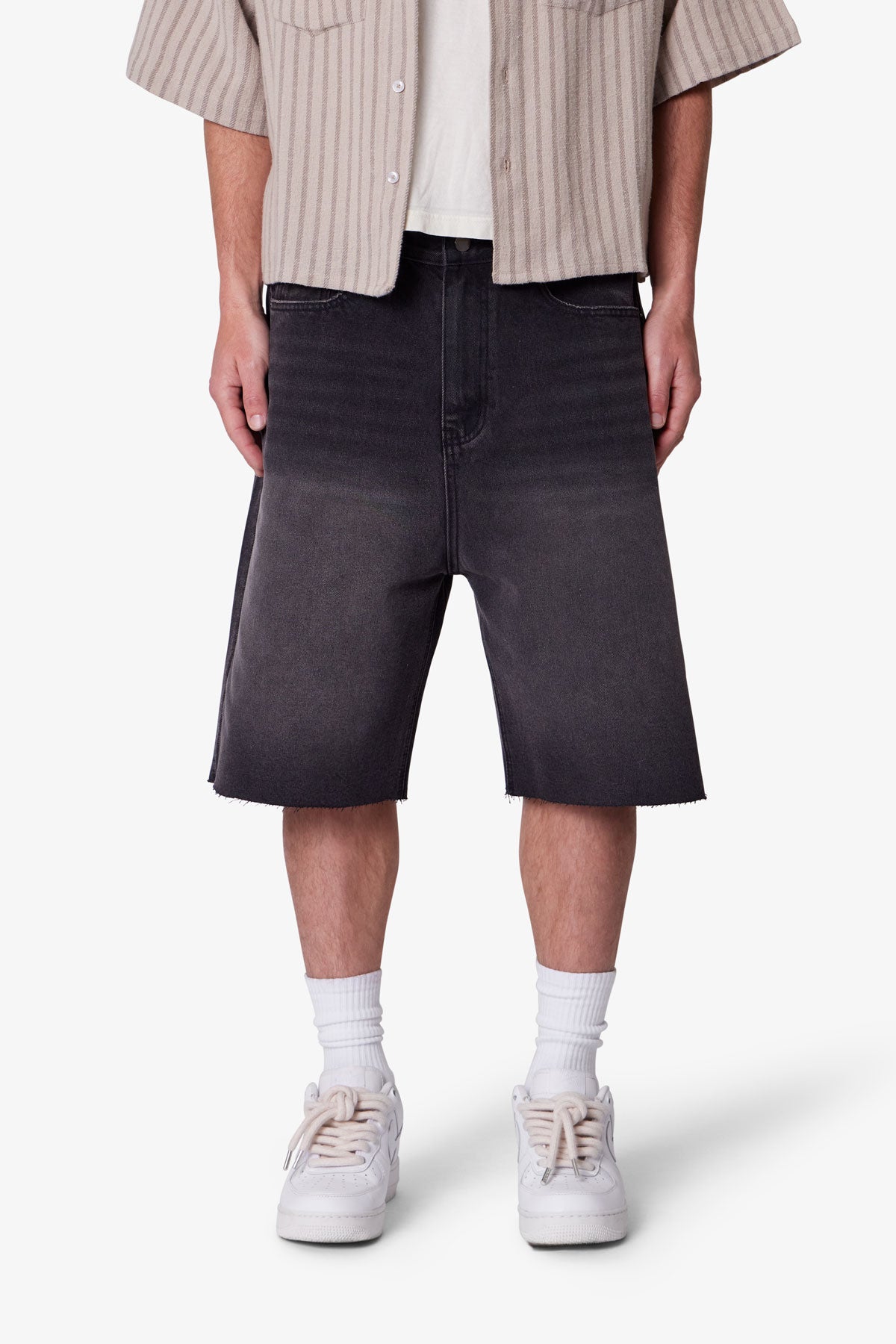 Baggy Cut Off Denim Shorts | Washed Black