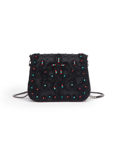 Beaded Textured Handbag | Black