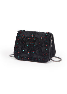 Beaded Textured Handbag | Black