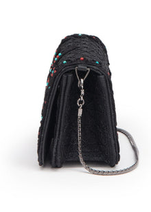 Beaded Textured Handbag | Black