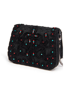Beaded Textured Handbag | Black