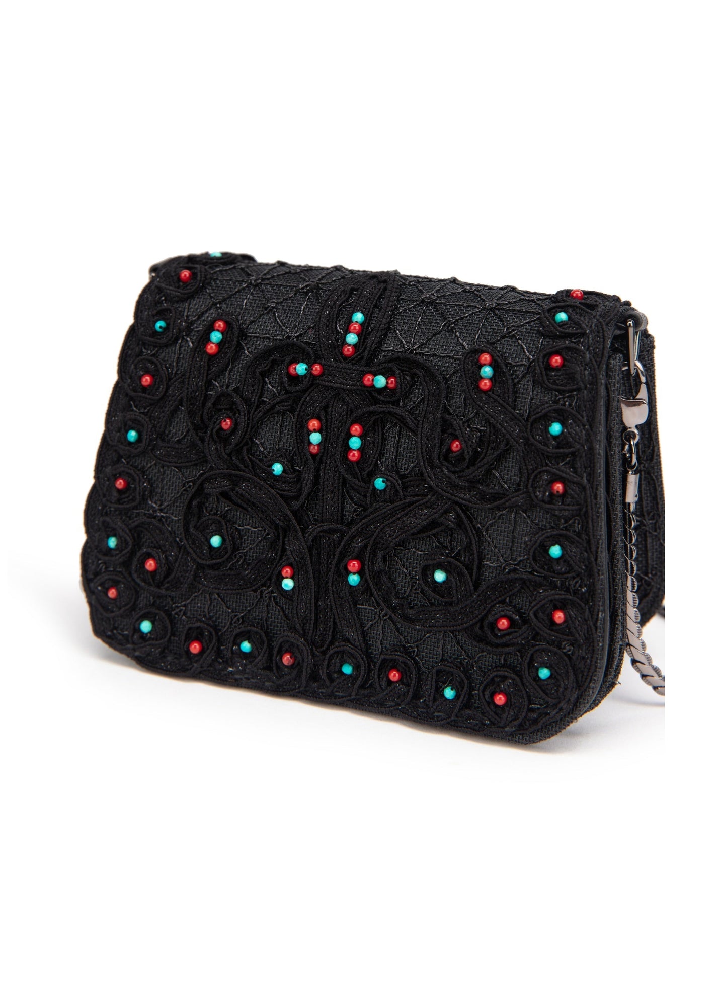 Beaded Textured Handbag | Black