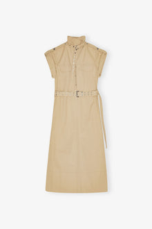 Beige Stretch Cotton Dress | Pale Khaki