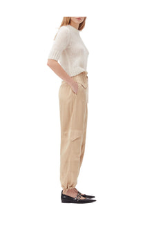 Beige Washed Satin Pocket Trousers | Safari