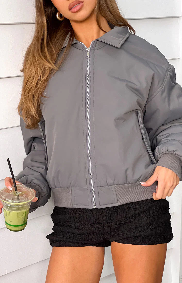 Benson Puff Bomber Jacket | Grey