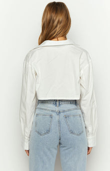 Bestie Button Up Crop Shirt | White