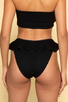 Tamarindo Ruffle Bikini Bottom | Black Crochet