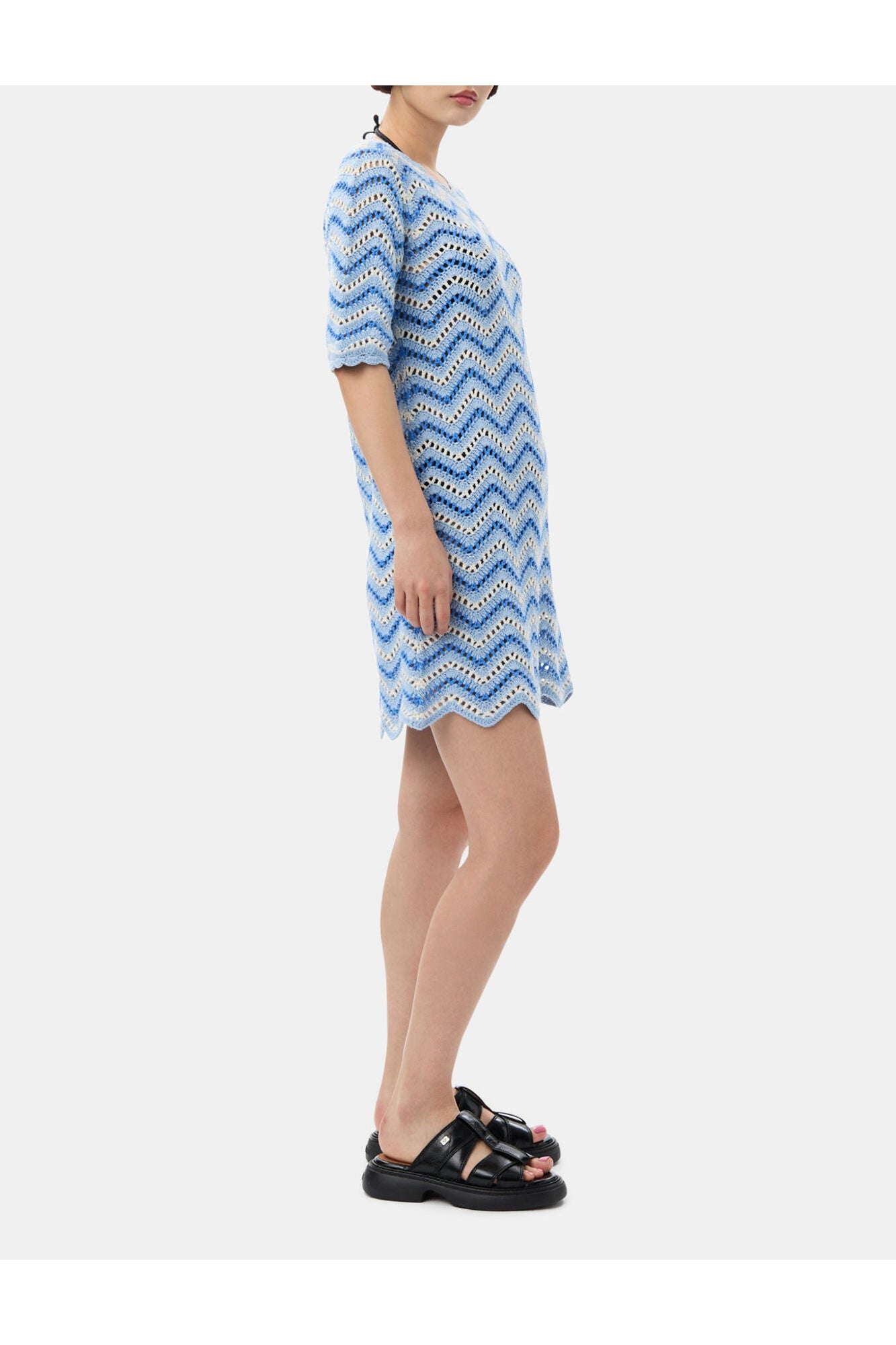 Blue Cotton Crochet Mini Dress | Heather