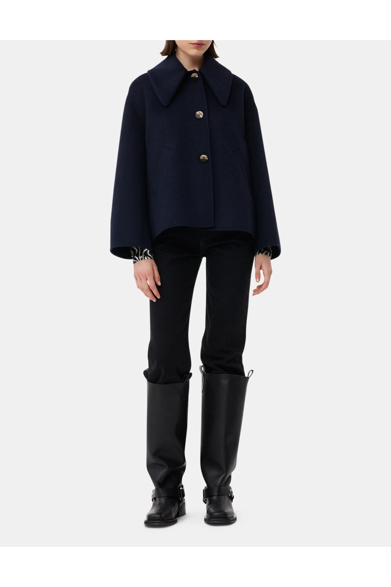 Blue Wool Wide Collar Jacket | Sky Captain
