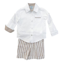 Boy | Ashton Striped Linen Shorts and Top Set | White x Beige