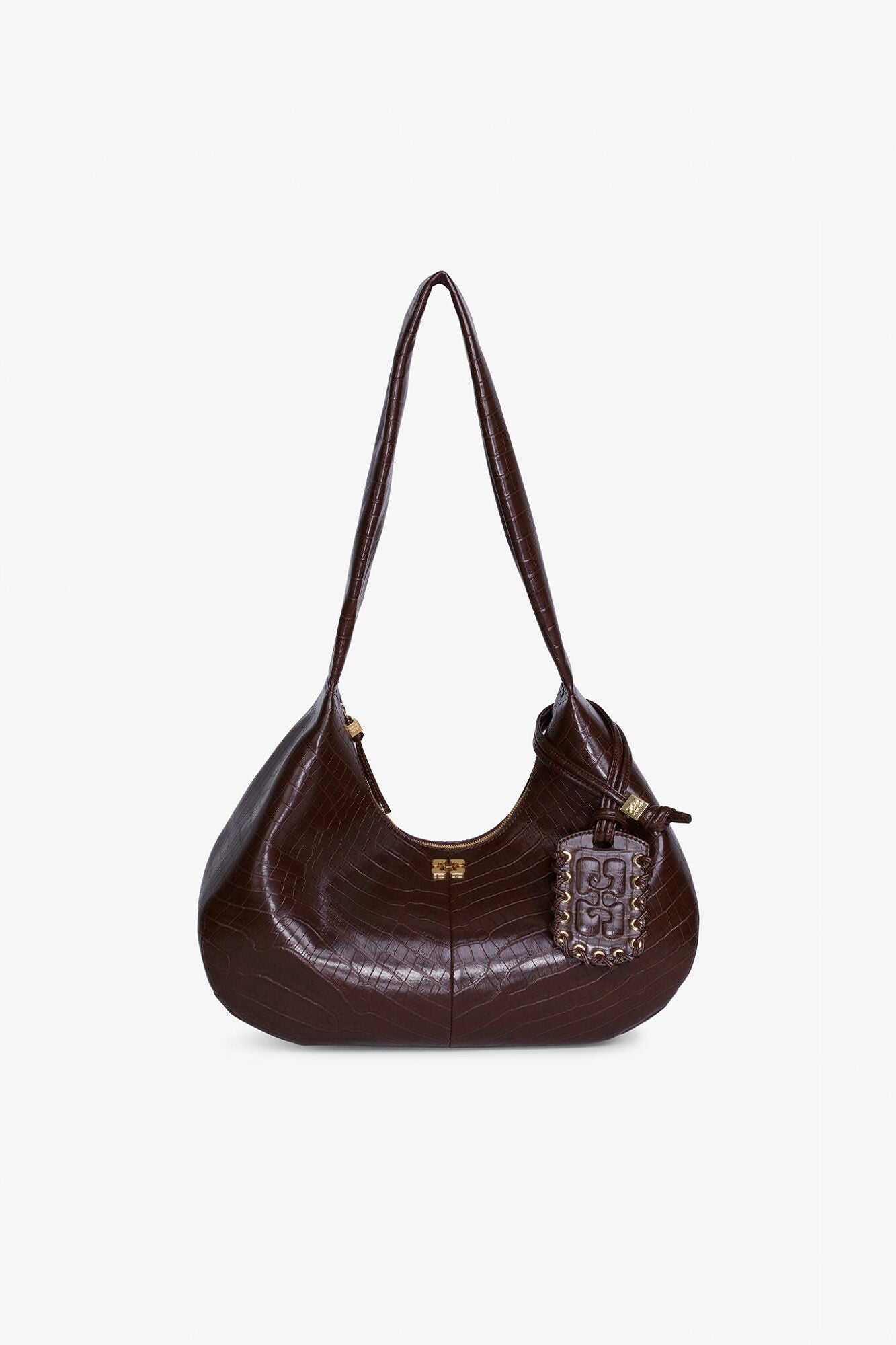 Brown Croco Medium Hobo Bag | Chocolate Fondant