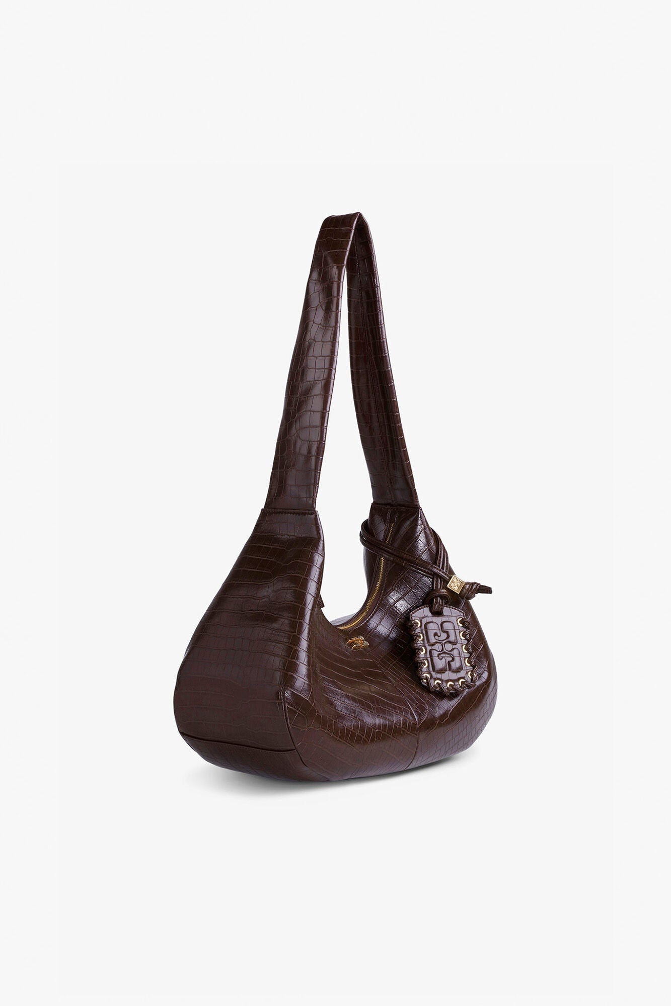 Brown Croco Medium Hobo Bag | Chocolate Fondant