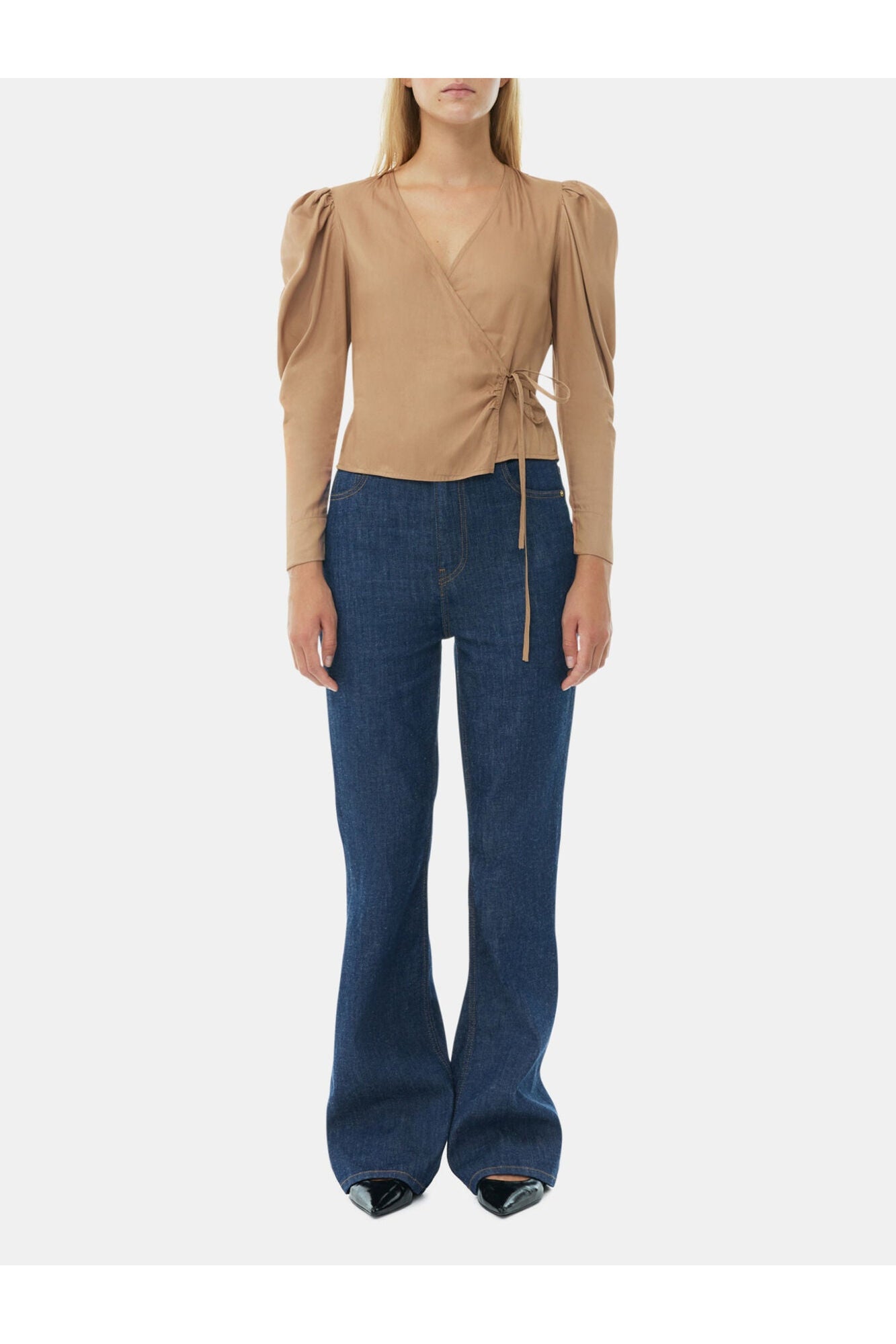 Brown Twill Wrap Blouse | Tiger's Eye
