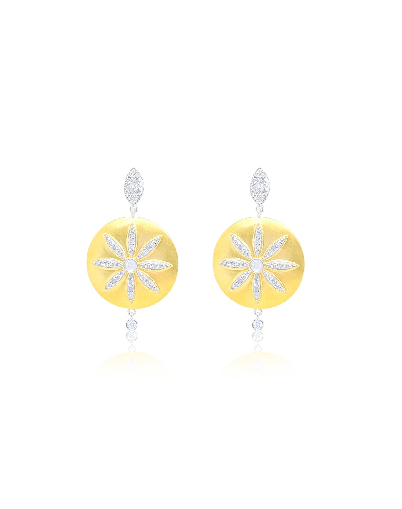 Brushed Flower Diamond Earrings | 14K Two Tone Gold