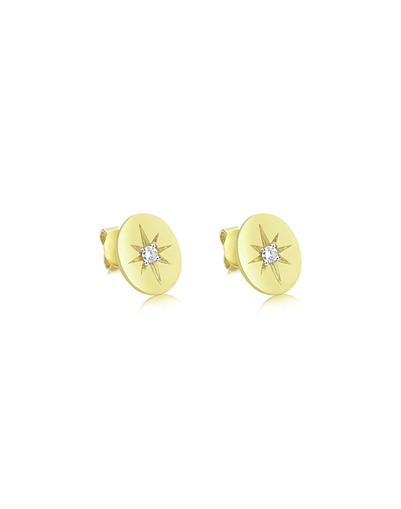 Brushed Gold Starburst Studs | 14K Yellow Gold