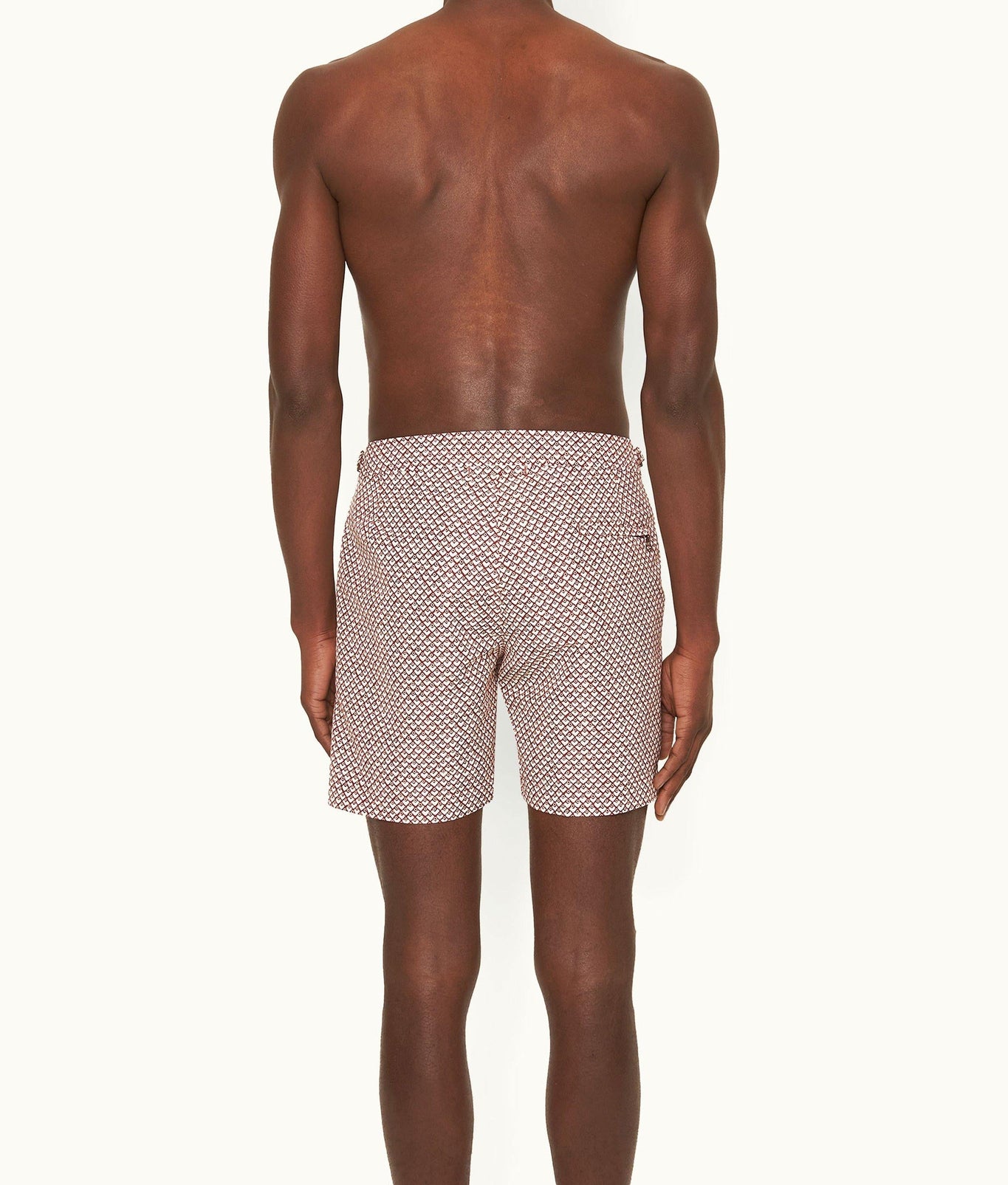 Bulldog Geo Print Mid-Length Swim Shorts | Copper Red/White Sand