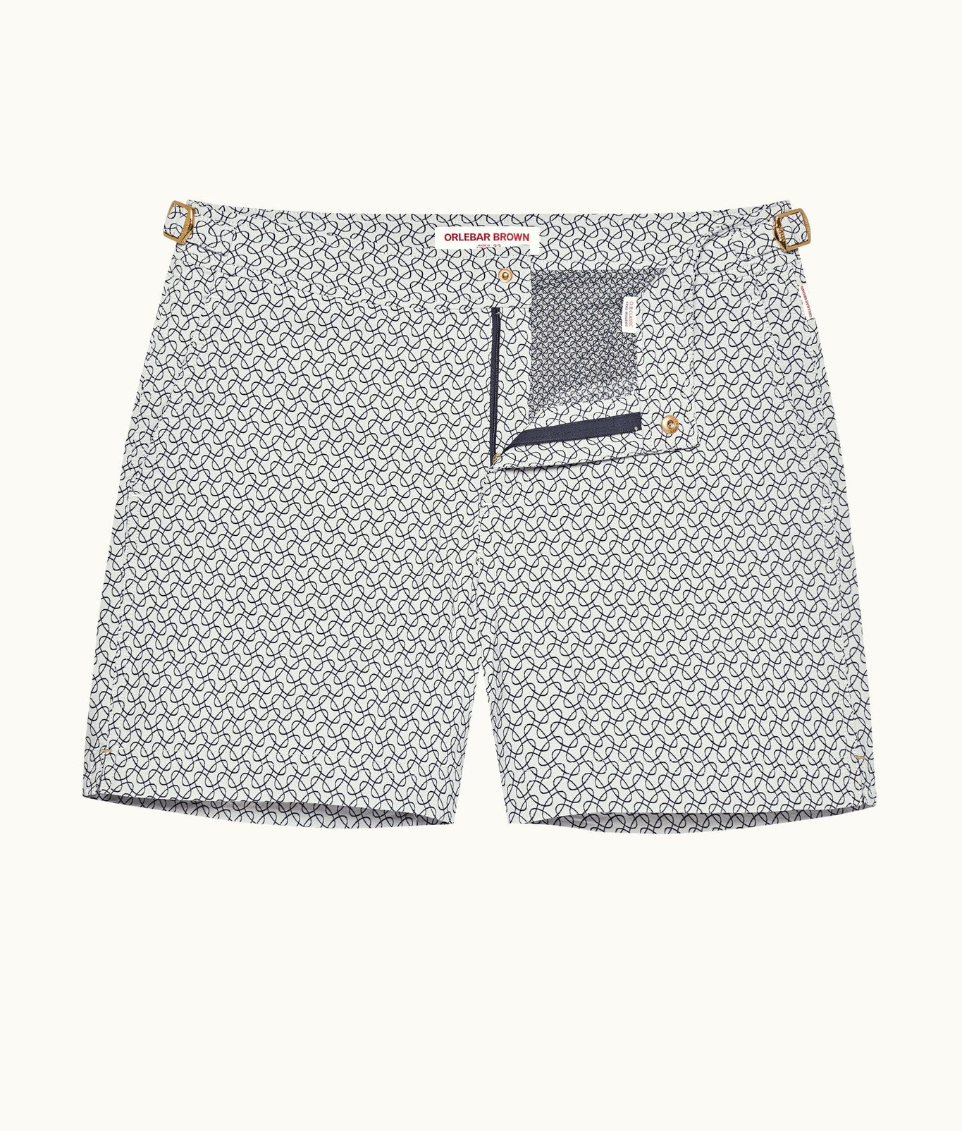 Bulldog Geometric Orb Jacquard Mid-Length Swim Shorts | White Sand/Night Iris