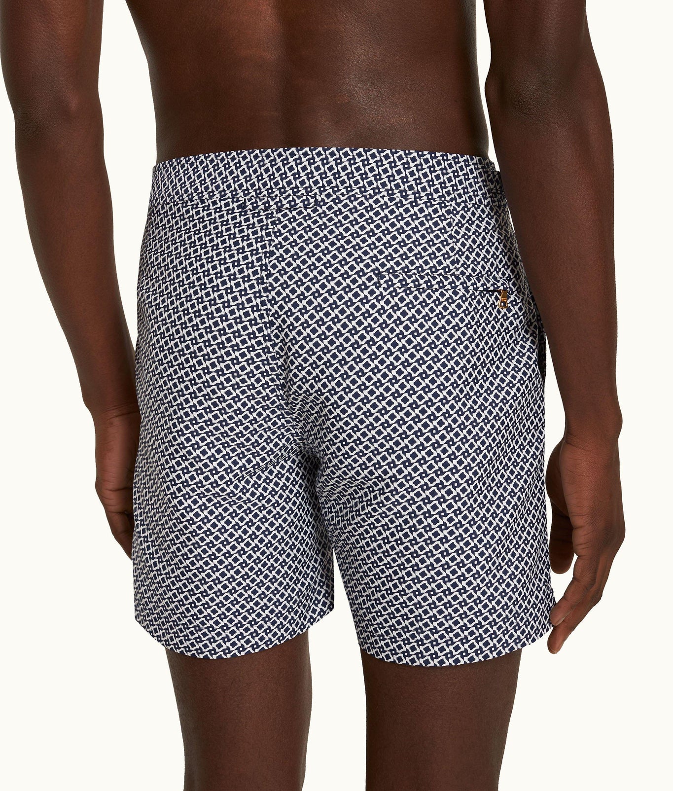 Bulldog Jacquard Geometric Mid-Length Swim Shorts | Night Iris/White Sand