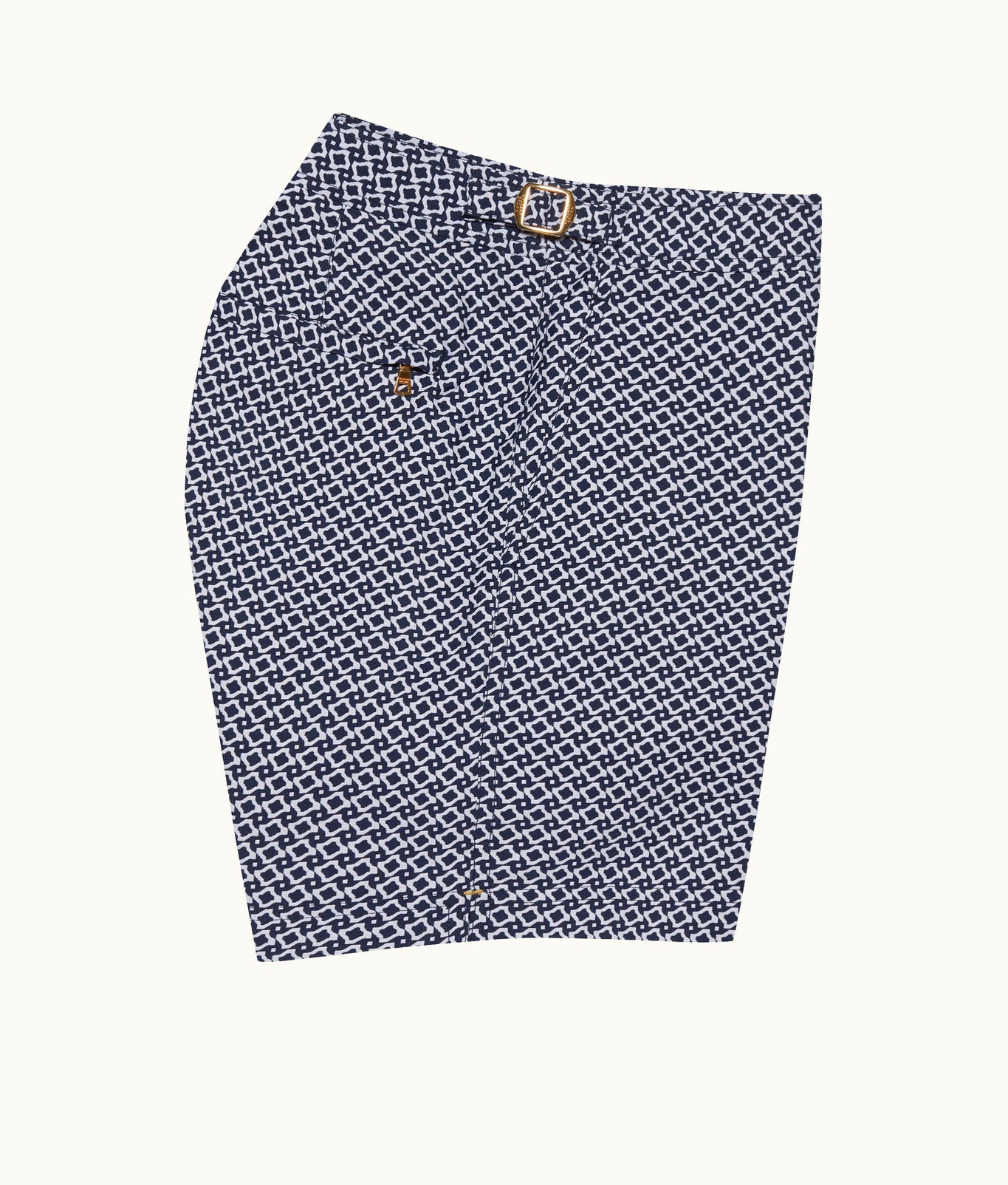 Bulldog Jacquard Geometric Mid-Length Swim Shorts | Night Iris/White Sand