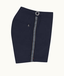 Bulldog Tape Stripe Mid-Length Swim Shorts | Midnight Navy/Tidal