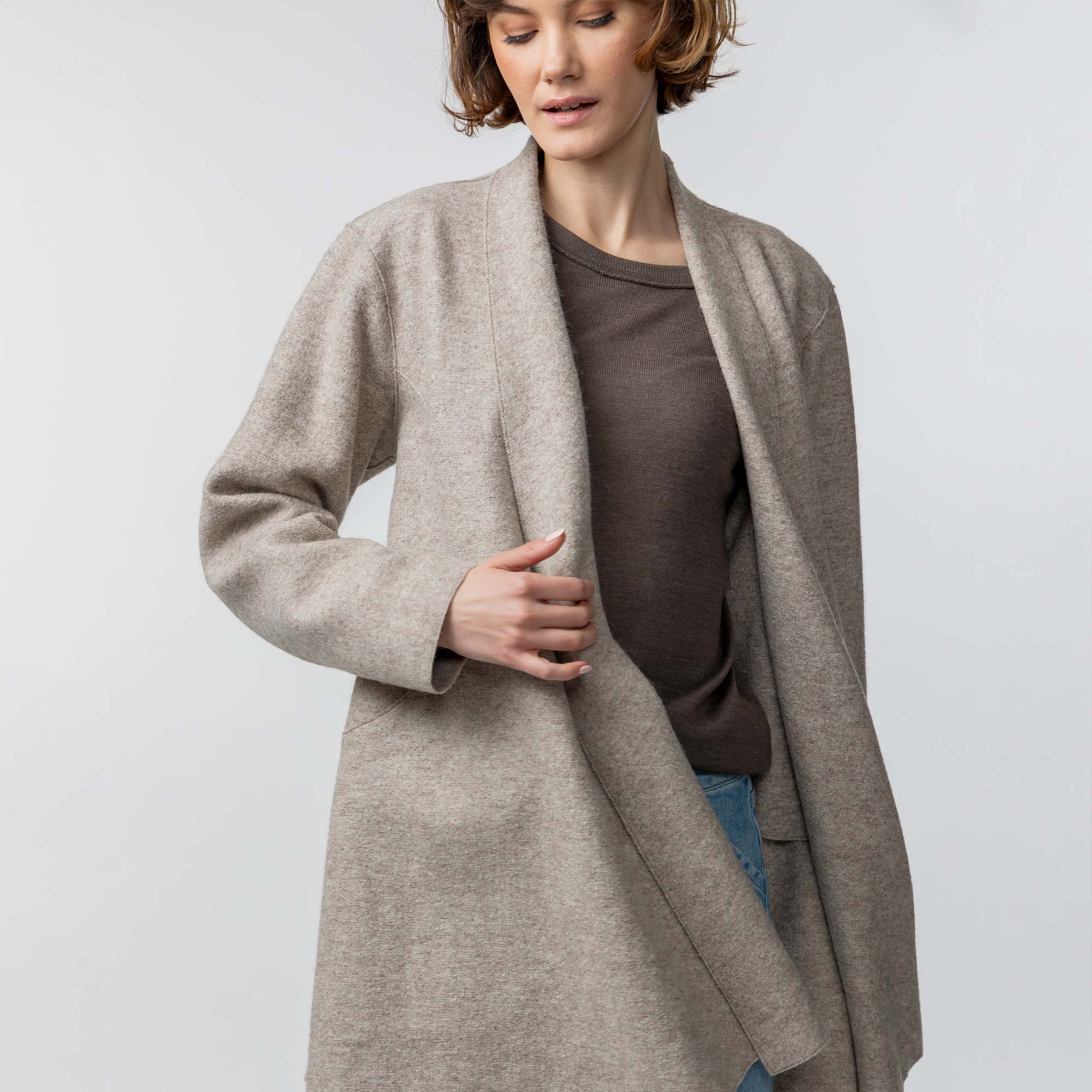 Women | Swing Coat | Dark Taupe Melange