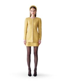 Embroidered Collarless Long Sleeve Jacket | Gold