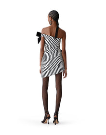 Gathered Mini Dress With Bows | Black/White