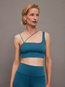 Asymmetrical Strappy Bra in Diamond Compression | Deep Lagoon