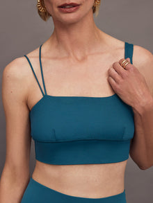 Asymmetrical Strappy Bra in Diamond Compression | Deep Lagoon