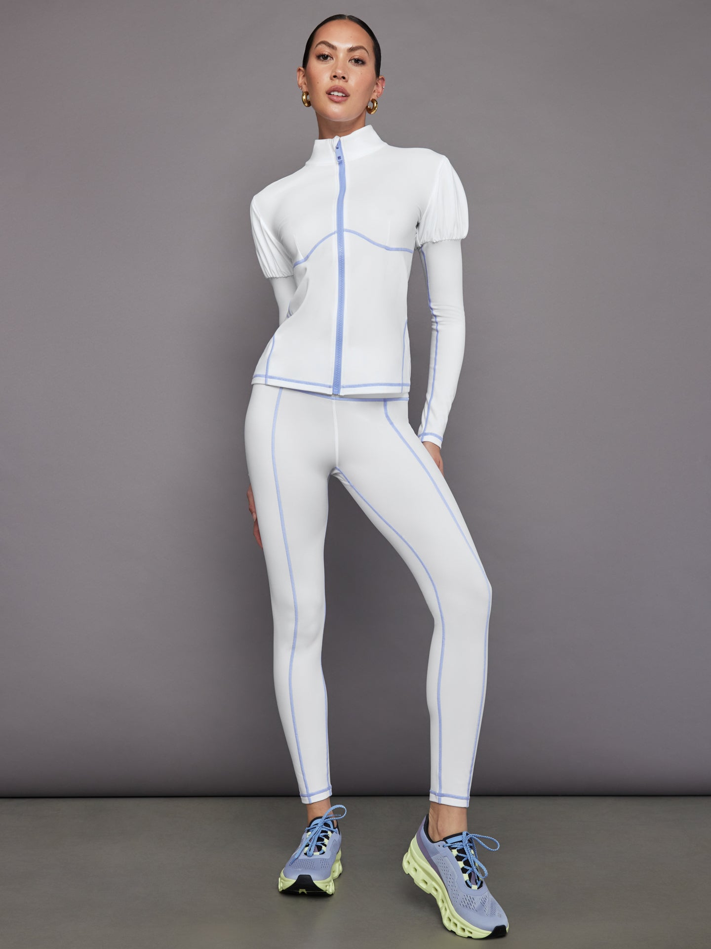 High Rise Fleece Back Seam Legging | White