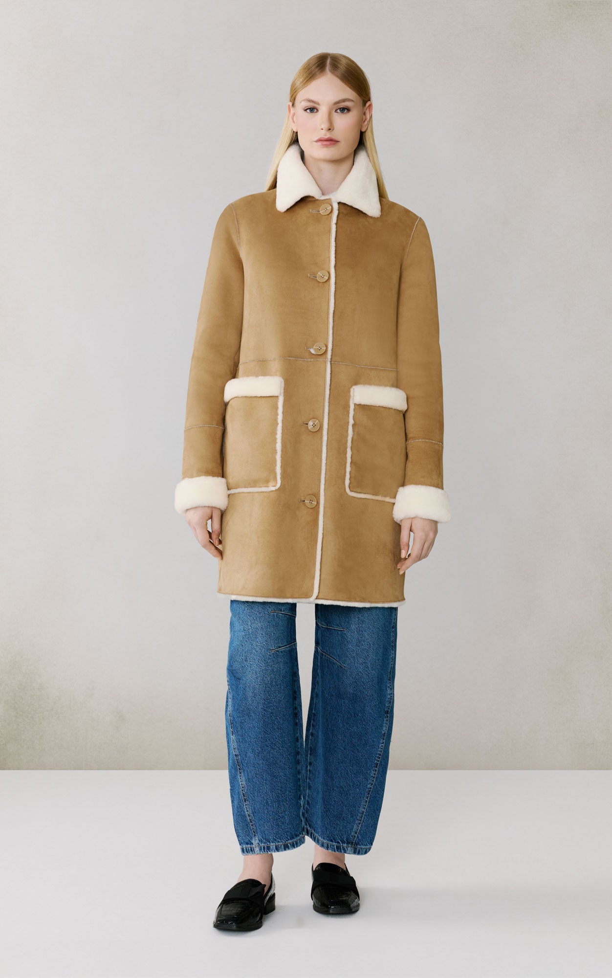 Christine Faux Sherpa Coat | Teak-Powder