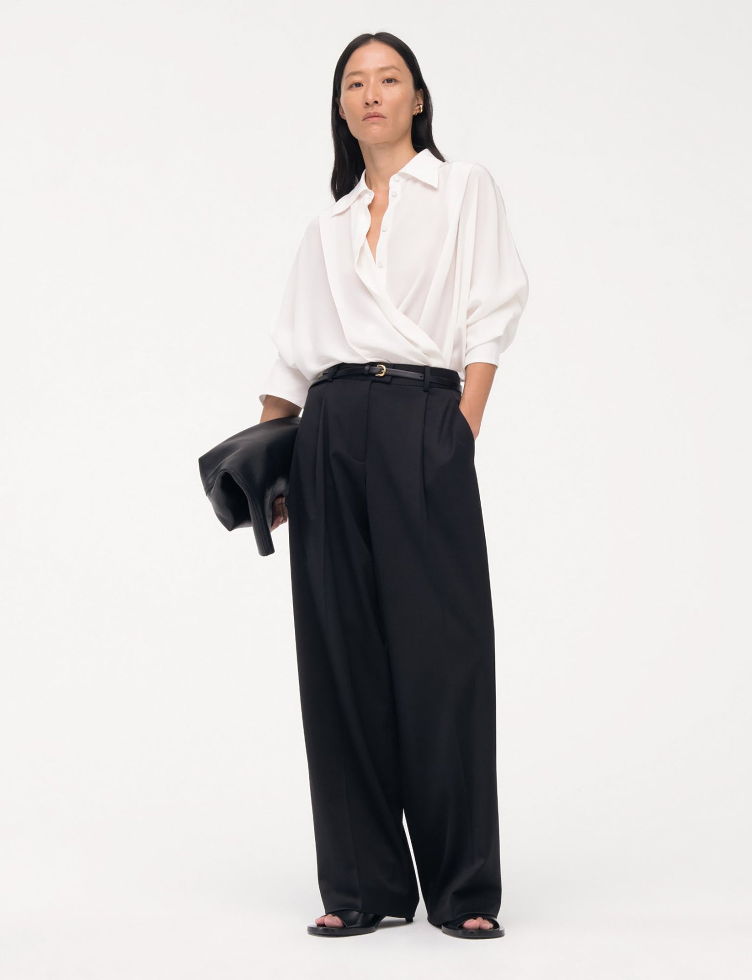 Women | Silk Pleated Wrap Shirt | Off White
