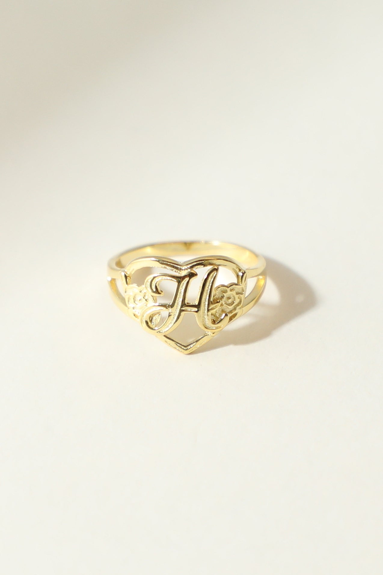 The Gold Cutout Flower Heart Letter Ring | 18Kt Gold Vermeil