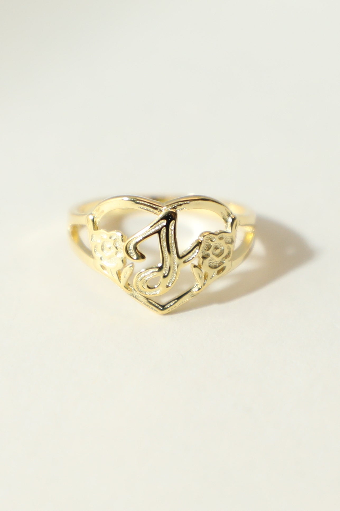 The Gold Cutout Flower Heart Letter Ring | 18Kt Gold Vermeil