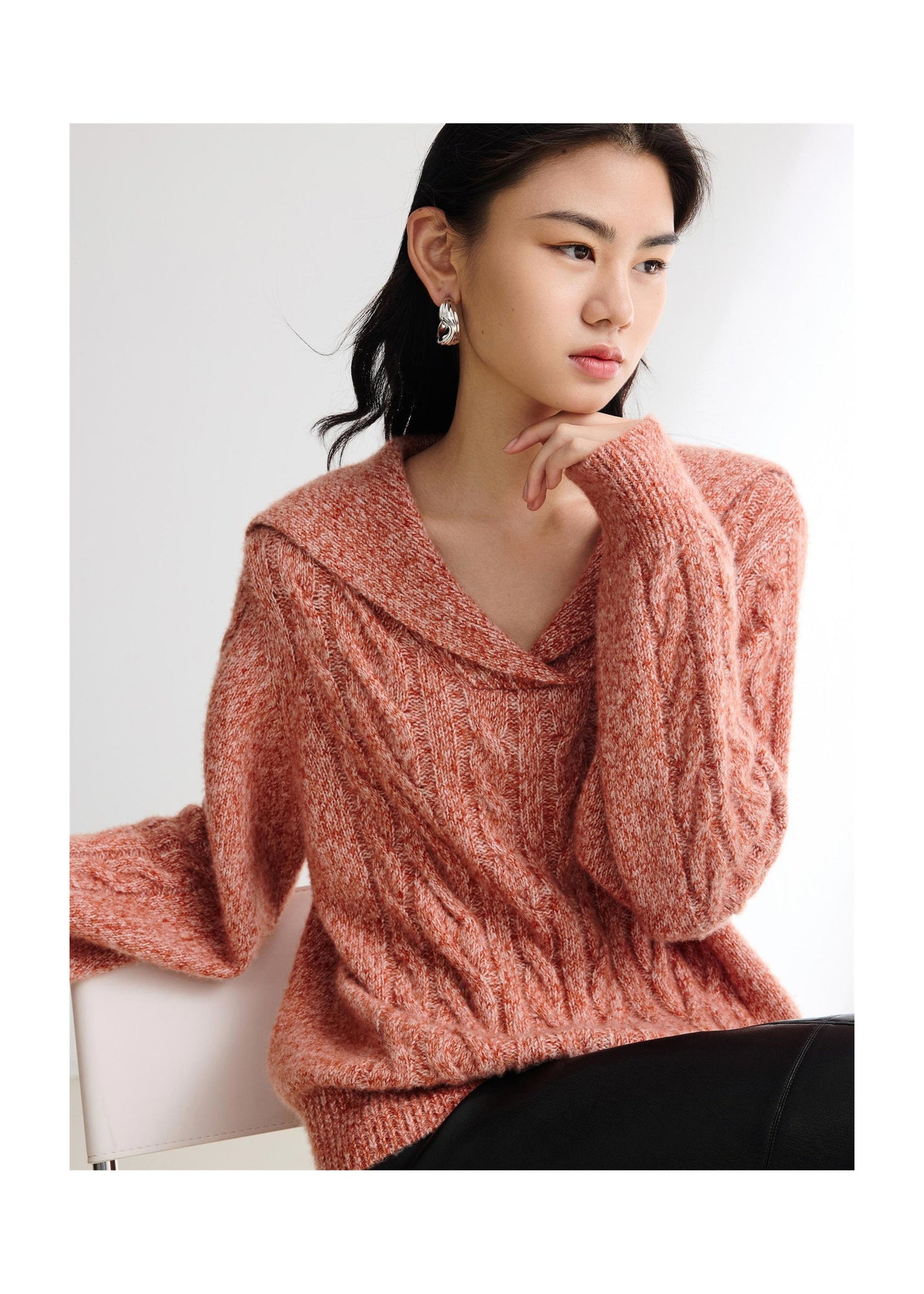 Cable Knit Pullover | Orange