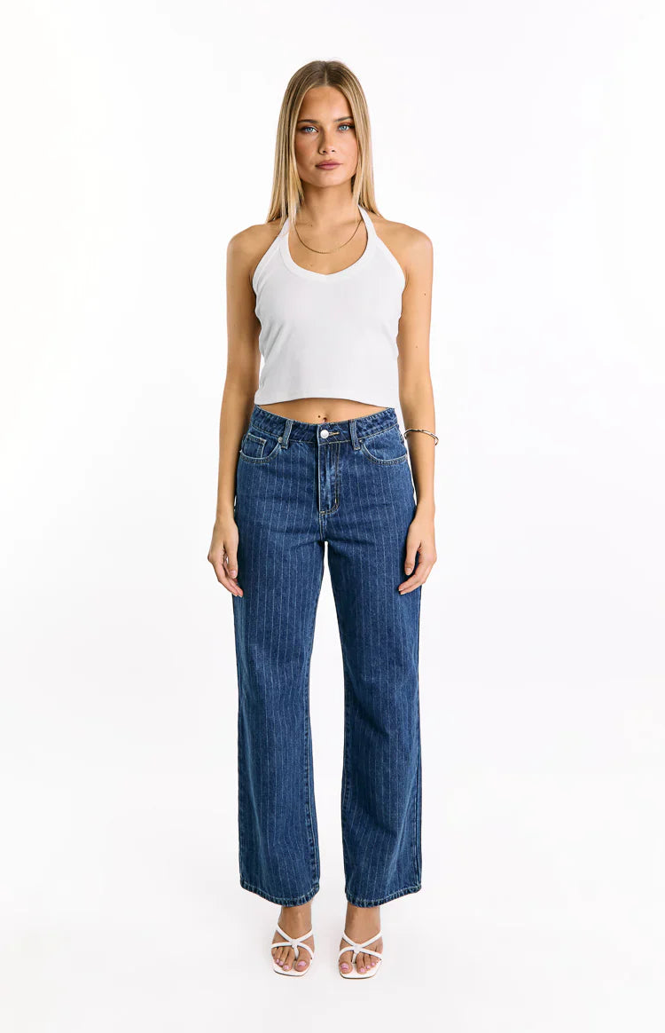 Calliope Pinstripe Mid Rise Slouchy Jeans | Mid Wash