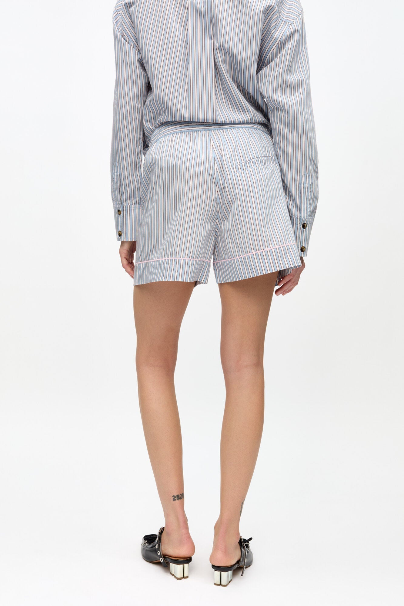 Candy Striped Elasticated Shorts | Soft Chambray