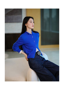 Cashmere Jacquard Knit Top | Blue
