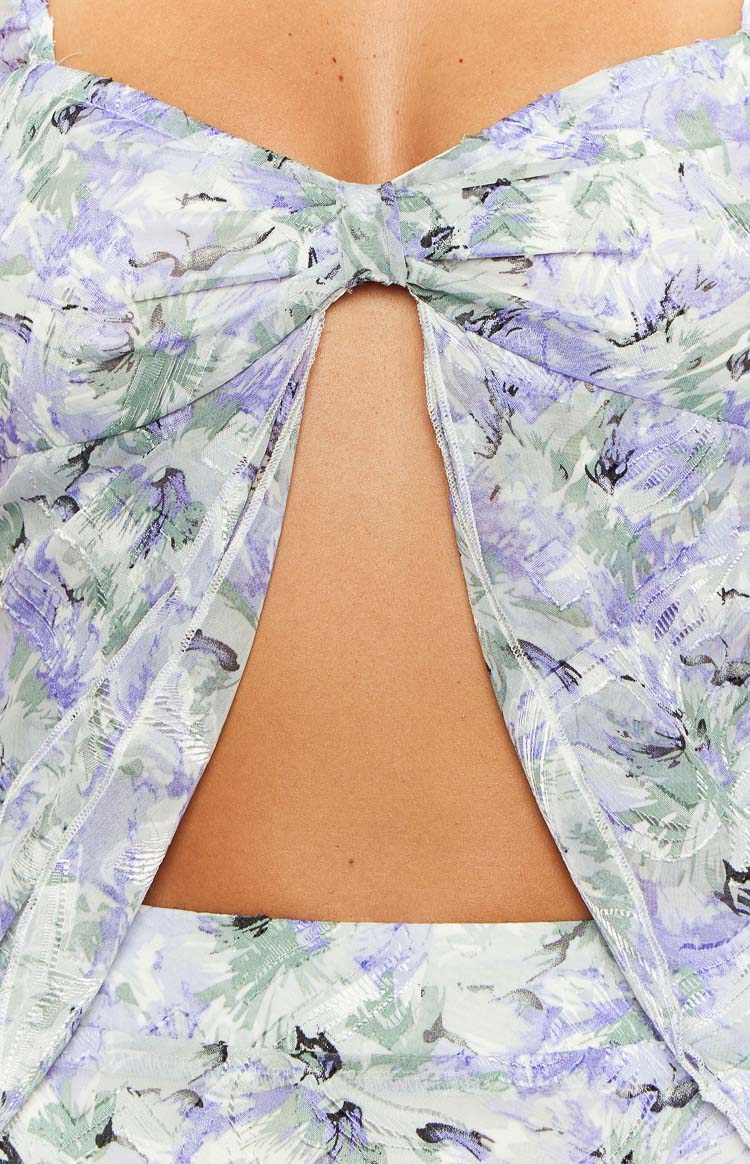 Caspian Floral Print Chiffon Top | Purple