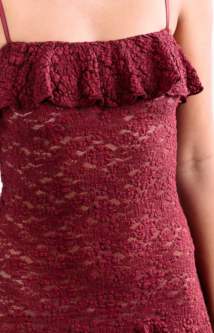 Celeste Lace Party Mini Dress | Wine