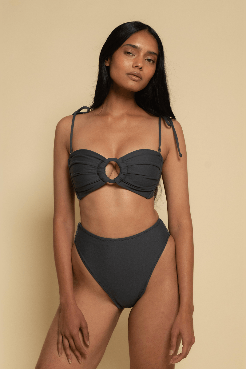 Tori Ties Bandeau Bikini Top | Charcoal