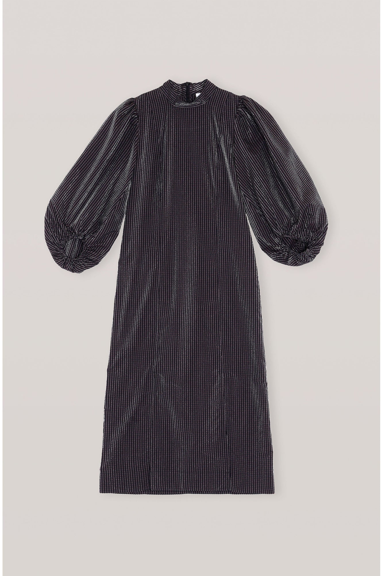 Check Seersucker Midi Dress | Black