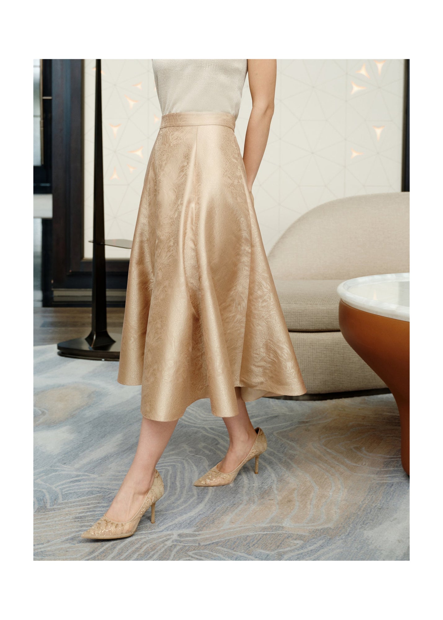 Chinese Style Dark Pattern Skirt | Khaki
