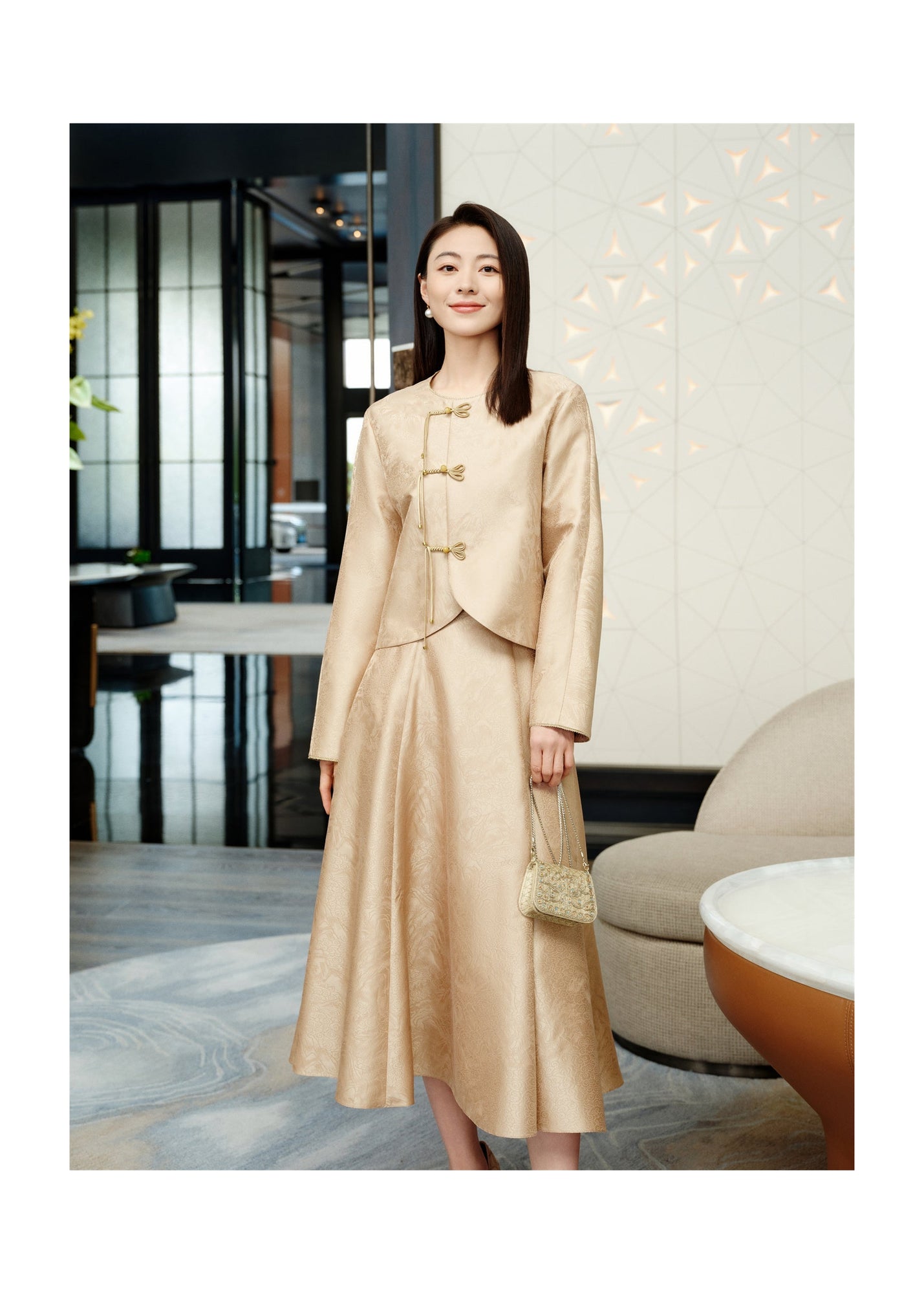 Chinese Style Dark Pattern Skirt | Khaki