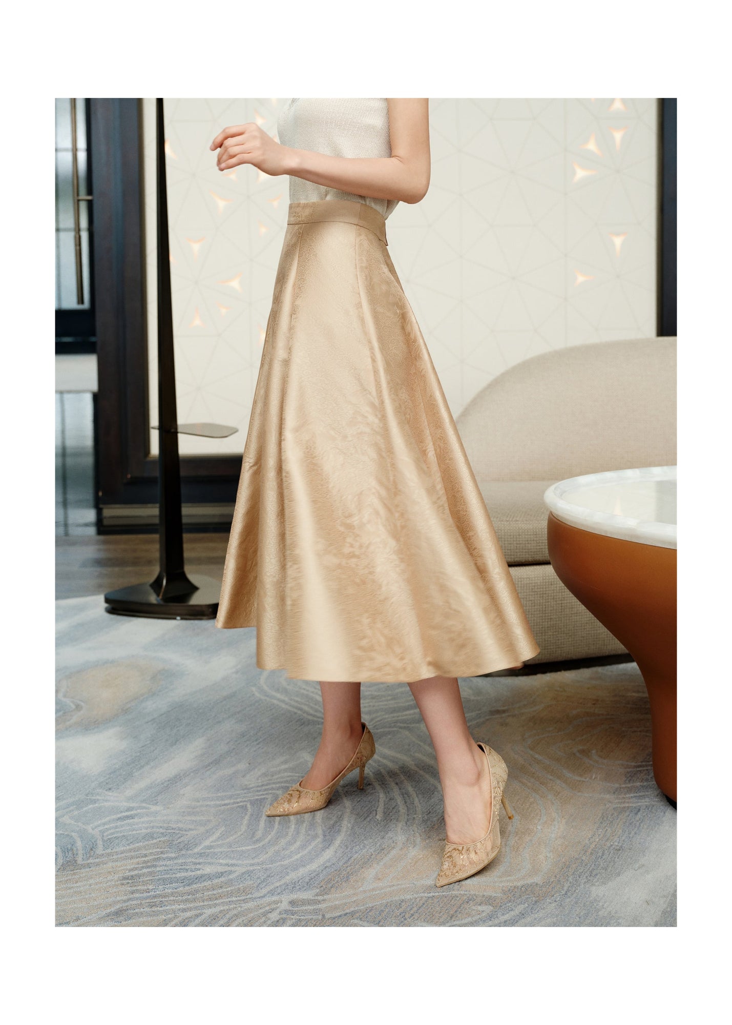 Chinese Style Dark Pattern Skirt | Khaki