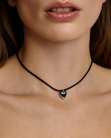 Small Puffy Heart Leather Cord Necklace gold necklace - side view | fine necklaces